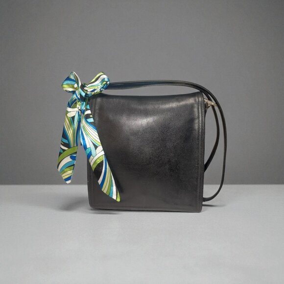 VTG Coach Legacy Monterey Flap 6147 Black Leather Nickel Shoulder Bag 90s Turkey - Picture 1 of 10